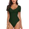 WOWENY Body Donna Manica Corta Pizzo Elegante Scollo a V Sexy T-Shirt Bodysuit Top per Donna