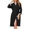 Sopesil Accappatoio Donna Leggero con Maniche 3/4 e Tasche Kimono con Scollo a V Lunghezza Sotto il Ginocchio Ideale per Spa Sauna e Casa Nero XXL