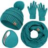 LOROME Set invernale con cappello, sciarpa, guanti e paraorecchie, da donna, Blu-verde., 5 1/8-7 7/8