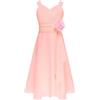 inlzdz Vestito Elegante da Ragazza Fiore Estivi Abiti Lunghi in Chiffon Festa Cerimonia Matrimonio Damigella Bambina Sposa Prima Comunione Battesimo Rosa 13-14 Anni