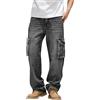 Generic Jeans elasticizzati da uomo a gamba dritta, jeans da combattimento da uomo, pantaloni cargo da lavoro, pantaloni in denim larghi da uomo, grandi e alti con 2 tasche laterali profonde, elegante stile