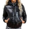 Hecatombic Piumini Corti Invernali da Donna con Cerniera a Maniche Lunghe Cappotti Lucidi con Cappuccio (Nero,M)