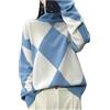 Youllyuu Maglione Dolcevita 100% Lana Maglione Pullover Lavorato a Maglia in Cashmere da Donna Maglione a rombo Sky Blue XXL