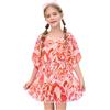Haloumoning - Costume da bagno da spiaggia in chiffon per ragazze, con vita elastica, stampato, copricostume per bambini, 5-14 anni, Rosso, 13-14 Years