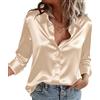 Zeagoo Camicia Donna in Raso Elegante Blusa Scollo a V Seta Camicetta Beige S