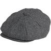Peaky Blinders - Basco a 8 Spicchi, Stile Newsboy, Lana Melton, Taglia XL (61 cm), Motivo a Spina di Pesce, Grigio
