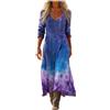Mfhmom Vestito Donna Estivo Lungo Casual Elegante Abito Boho Chic Manica a Tre Quarti Scollo a V Vintage per Mare Vacanza Serata Invitata Matrimonio Svasato Traspirante Comodo