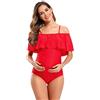 SHEKINI Premaman Costume da Bagno Donna Intero Un Pezzo Bikini Elegante Volants Ruched Bandeau Grande Taglia Costumi Interi Donna maternità Bikini da Spiaggia(L, Rosso)