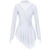 Manyakai Donne Vestito Pattinaggio Artistico Asimmetrico Body Ginnastica Ballare Strass Maniche Lungo Vestito Spettacolo S-XXL Bianco S