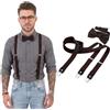 DonDon Set di bretelle eleganti e papillon per uomo e donna, forma a Y, larghezza 2,5 cm, fatto a mano - Accessorio elegante per matrimonio, festa, smoking - Marrone