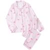 Cexiakong Pigiama da donna, lungo, casual, a righe, con stampa a fiocco, morbido, traspirante, top e baggy stretch, 2 pezzi, invernale in seta lattea, O rosa chiaro, M