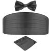 DonDon set di 3 pezzi da uomo, contenente fascia da smoking, papillon e fazzoletto da taschino, tutti dello stesso colore per occasioni festive - grigio antracit