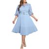 IWFEV Abito taglie forti Abito a pieghe in pizzo con maniche a sbuffo Abito corto Plus Size Abito da sera per feste vuote, Blu, XX-Large Più