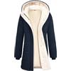 CMTOP Giacca Invernale Donna Foderati in Pile Caldo Lungo Cappotto Impermeabile Antivento Trapuntata Giubbotto Casual Elegante Parka Classico Giaccone con Cappuccio, Zip e Tasche(Blu Navy,M)