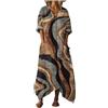 Gienslru Abito Lungo Donna Boho Mare Vestito Estivi Lunghi Chic in Lino Effetto Scollo a V Maniche a 3/4 Maxi Vestiti con Tasche e Comodo Kaftan per Mare Vacanza Estate Taglie Forti Curvy Copricostume