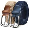 KEMISANT Cintura Uomo 2 Pezzi, Cinture Elastica Intrecciata da Uomo e Donna,35mm(Beige/Blu Antico,140cm/52-56vita regolabile)