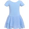 zffriction Ragazza Vestito da Balletto Balletto Leotard Vestito Danza Tutu Body Ginnastica Cotone Manica Corta con Chiffon Gonna per Ragazze(Blu,150)