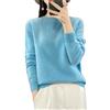 Vsadsau Maglione da donna a girocollo tinta unita 100% lana merino traforato pullover a maniche lunghe lavorato a maglia jumper top, blu cielo, M