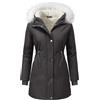 Vijamiy Giubbotto Donna Invernale Cappotto Lungo Parka Impermeabile Calda Imbottito con Cappuccio Vello Elegante Cappotti (Grigio scuro,L)