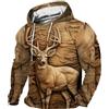 Generic Felpe con cappuccio stampate per gli uomini felpa animale da uomo con incisione 3D cervi felpe cervi caccia casual pullover all'aperto felpe calde a maniche lunghe pullover casual coulisse felpa con
