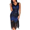 Comeon Flapper Dress, Vestito Gatsby Donne 1920s Vestito Abito Anni 20 Donna Flapper Dress 1920s Vestito da Sera Paillette Impreziosito Frange Gatsby Dress Senza Maniche (Azul Real, XL)