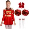 inhzoy Costume Cheer-Leader Bambina con Pon Pon Pompon Vestito Cheerleading Maniche Lunghe Uniforme da Cheer-Leader Costume Carnevale Halloween Compleanno Performance A Rosso 7-8 anni