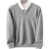 Fjnbbiot Maglione in lana merino da uomo con scollo a V Pullover Top Autunno Inverno Tinta unita Versatile