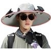 LLELEMAMO 2025 New Solar Fan Outdoor Fishing Hat, Outdoor Wide Brim Sun Hat with Fans Solar Power Built in for Men Women (Light Gray)