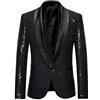 DASONLUE Paillettes Glitter Giacca Uomo Paillettes Brillante Giubbotto di Vestito Slim Fit Sparkles Blazer Colore Contrasto Blazer Giacca Sportiva Lucida Per Prom, Nero , S
