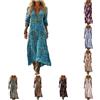 Generico Vestito Donna Estivo in Cotone Lino Abito Cerimonia Donna Scollo A V Manica 3/4 Copricostume Donna Mare Curvy Lungo Vestiti Boho Elegante Spiaggia Vintage Geometrico