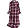 Dreamskull Camicia da notte da notte da donna, a maniche lunghe, in cotone, lunga inverno, calda, a quadri, con bottoni, colletto e tasca da notte, per dormire, pigiama