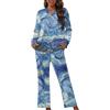 Tomeusey Pigiama da donna, set da 2 pezzi, con bottoni, abbigliamento casual per la casa, camicia e pantaloni lunghi, S-4XL, Notte stellata di Van Gogh, L