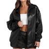 HAOLEI Giacca Pelle Donna Vintage Giacca Pelle Donna in Ecopelle, Nera PU Giubbotto Ecopelle Manica Lunga con Cerniera Casual Corta Giubbotti,Capispalla Streetwea, l'autunno e l'inverno