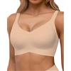 Horisun - Reggiseno senza cuciture a copertura totale, push-up senza ferretto per donna, bralette confortevole con scollo a V e supporto., Nude, M