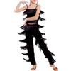 ZBH1985 Set da donna e ragazza con nappe per danza latina, composto da top e pantaloni, 2 pezzi, per balli da sala come rumba, tango e salsa, Nero , M