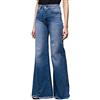 Minetom Donna Jeans Pantaloni a Gamba Larga Vita Alta Elasticizzati Sciolto Eleganti Denim Lunghi Pantaloni Marina Small