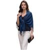LA FERANI Sciarpa da donna in cashmere pashmina, 185x65 cm, colore bianco e nero, sciarpa elegante tinta unita, Blu scuro