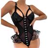 Satohom Body da Donna Sexy Uno Pezzo Snap Crotch Bodysuit Mesh Trasparente Corsetto Body Regolabili Taglie Forti Lingerie con Ferretto Babydoll Senza Maniche Elasticizzato Leotard Pigiama