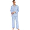 GLOBAL Pigiama Uomo 100% Cotone, Set Biancheria da Notte Lungo Traspirante | Due pezzi leggero adatto tutto l'anno, Camicia con tasche, coulisse pantalone, tessuto confortevole per il riposo notturno