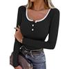 Wayleb Maglia Donna Girocollo 3 Bottoni Manica Lunga Nero S