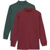 Channo Intimo Termico per Bambini, Collo Mezzo Cigno, Maniche Lunghe, Tinta Unita. Pacco da 2 Bordeaux-Verde 10 Anni
