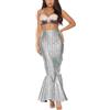 Owegvia Costume da sirena da donna, a vita alta, aderente, con gonna a coda di pesce, per cosplay, feste in maschera e giochi di ruolo, Argento, L