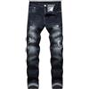 Generic Uomo Estate Primavera Casual Traspirante Leggero Elastico In Vita Strappato Jeans Pantaloni Dritti Grandi Plus Size Moda Denim Pantaloni Sport Corsa Jogging Formazione Fitness Outdoor, Nero , M