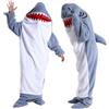 FARYODI Coperta con Cappuccio e Maniche Shark XXL (185-200cm), Sacco a Pelo Shark con Cappuccio, Tuta in Flanella con Piedi, Coperta in Flanella Shark, Regalo per Pigiama Party a Tema Cartoni Animati