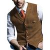 HSLS Gilet da uomo retrò Gilet di lana scozzese Gilet panciotto casual a spina di pesce in tweed per smoking(XXL, Marrone)