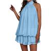 Generico Vestito Donna Corto Sexy Estivo Mini Abito Nero Elegante con Schiena Scoperta e Collo Estivo Vestiti Ampio in Chiffon Sexy Abiti Schiena Scoperta con Laccio Vestito Corto per Festa Discoteca Cocktail