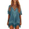 acsewater Mini Abito da Spiaggia Ampio a Maniche Corte da Donna Copricostume da Bagno Boho Etnico Scollo a V Profondo 2026 Blu Pavone