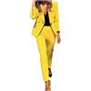 OOGUDE Blazer anteriore aperto da donna e tailleur pantalone 2 pezzi vestito casual solido doppio petto tacca risvolto signora elegante business ufficio completo set blazer pantaloni, Giallo, S