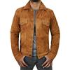LP-FACON Giacca da camionista in pelle scamosciata da uomo - cappotto da uomo marrone in pelle scamosciata stile western cowboy, S