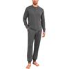 Litherday Pigiama Uomo Lungo Cotone Maniche Lunghe Morbido Completo 2 Pezzi con Tasca Abbigliamento Notte e Casa (Gris Foncé, XL)